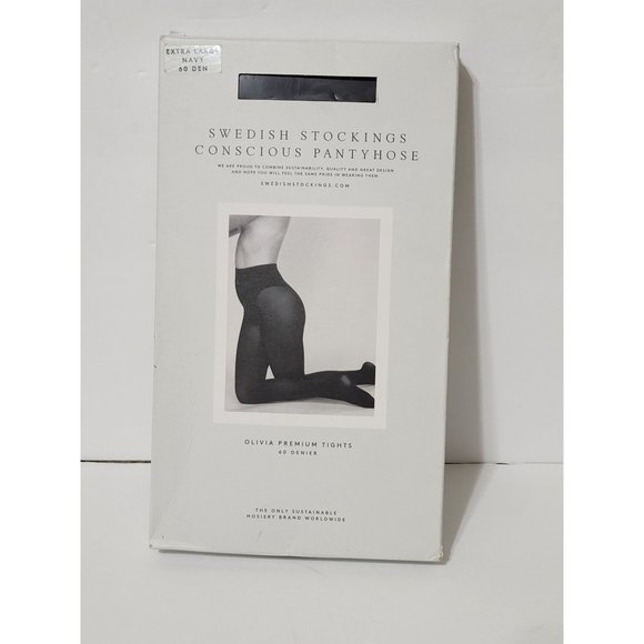 Swedish Stockings Olivia Premium Tights Semi Opaque 60 Denier Navy Extra Large - Picture 1 of 8